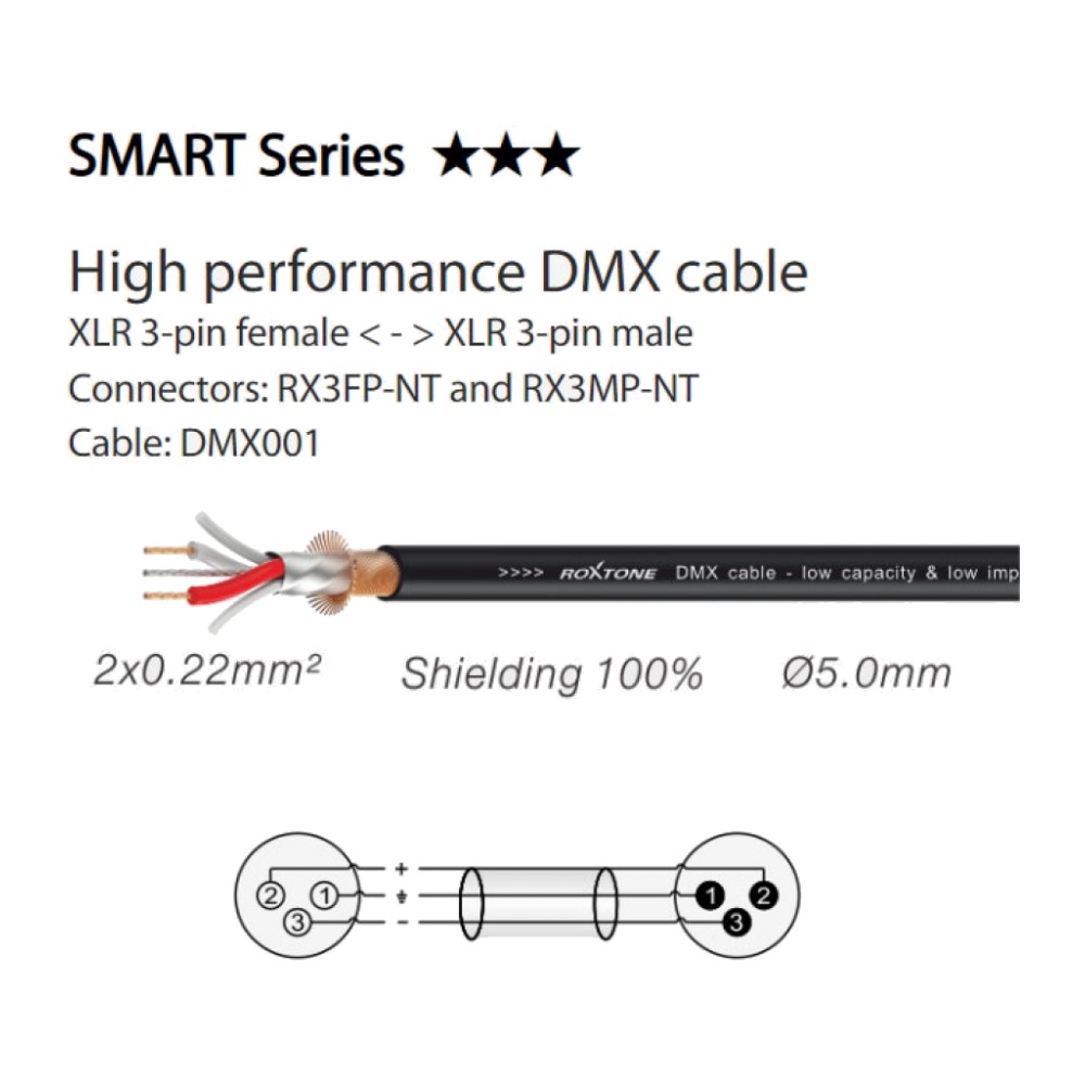 כבל DMX לתאורה 10 מטר – Roxtone SDXX100L10 3 כבל DMX לתאורה 10 מטר – Roxtone SDXX100L10 – תמונה 2