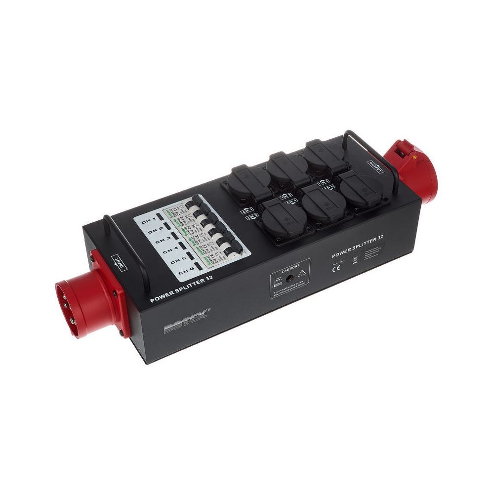 מפצל חשמל לבמה Botex – כניסה ומעבר CEE 32A, 6 שקעי שוקו עם מפסק C16 לכל שקע, בית מתכת לטראס 3 מפצל ה-32A עם המפסקים – מפצל חשמל לבמה, תמונה 3