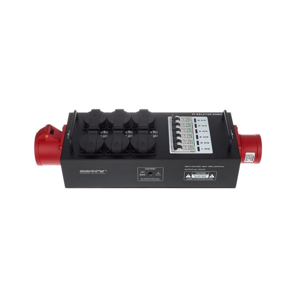 מפצל חשמל לבמה Botex – כניסה ומעבר CEE 32A, 6 שקעי שוקו עם מפסק C16 לכל שקע, בית מתכת לטראס 4 מפצל ה-32A עם המפסקים – מפצל חשמל לבמה, תמונה 4