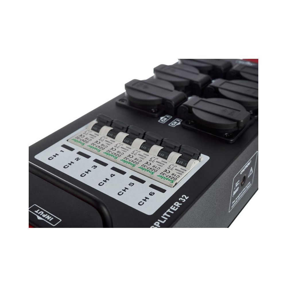 מפצל חשמל לבמה Botex – כניסה ומעבר CEE 32A, 6 שקעי שוקו עם מפסק C16 לכל שקע, בית מתכת לטראס 5 מפצל ה-32A עם המפסקים – מפצל חשמל לבמה, תמונה 5