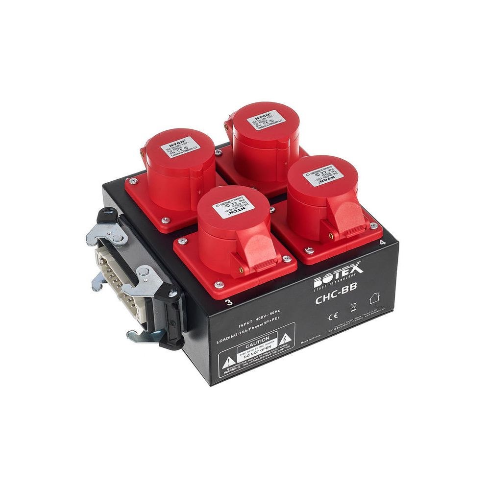 קופסת פיצול למנועי שרשרת Botex – כניסת HARTING 16 פינים ל-4 יציאות CEE 16A, לבקרי CHC 3 קופסת הפיצול ל-4 מנועים – קופסת פיצול למנועי שרשרת, תמונה 3