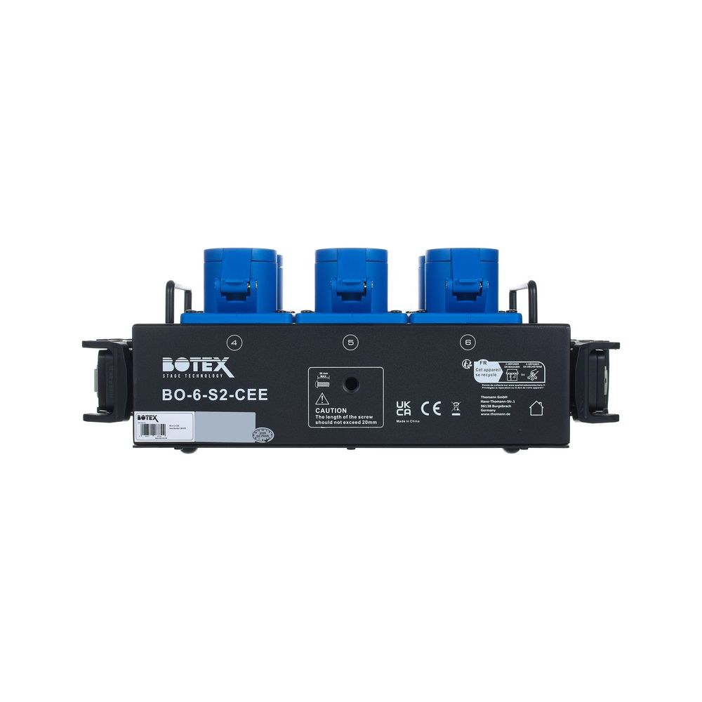 קופסת פיצול מולטי-פין לבמה Botex – כניסה ומעבר 16 פינים, 6 שקעי CEE כחולים, 16A/400V, נוריות פאזה 6 קופסת הפיצול עם 6 שקעי CEE – קופסת פיצול מולטי-פין, תמונה 6
