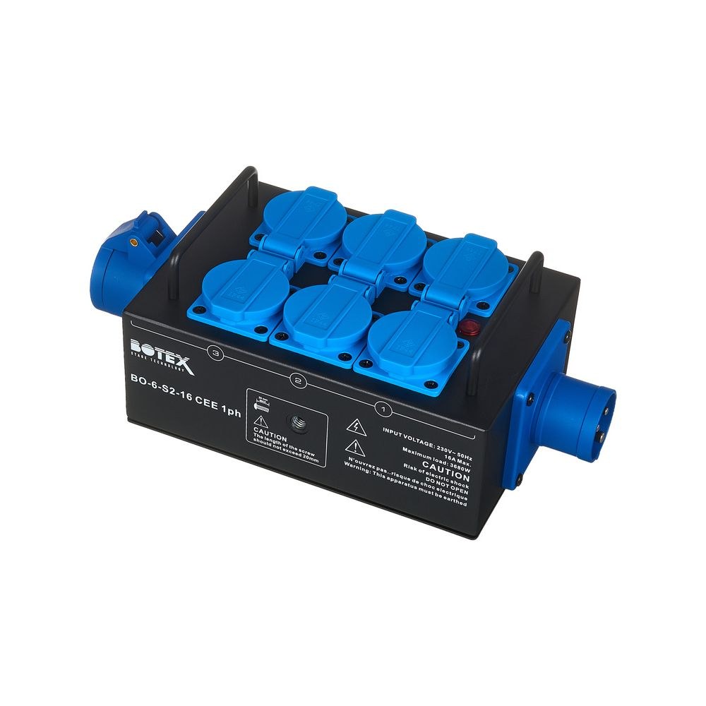 קופסת חלוקת חשמל לבמה Botex – כניסה ומעבר CEE 16A חד-פאזי, 6 שקעי שוקו, בית מתכת, נורית פאזה 1 קופסת חלוקת חשמל לבמה Botex – כניסה ומעבר CEE 16A חד-פאזי, 6 שקעי שוקו, בית מתכת, נורית פאזה