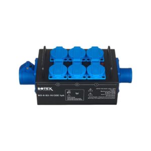 קופסת חלוקת חשמל לבמה Botex – כניסה ומעבר CEE 16A חד-פאזי, 6 שקעי שוקו, בית מתכת, נורית פאזה