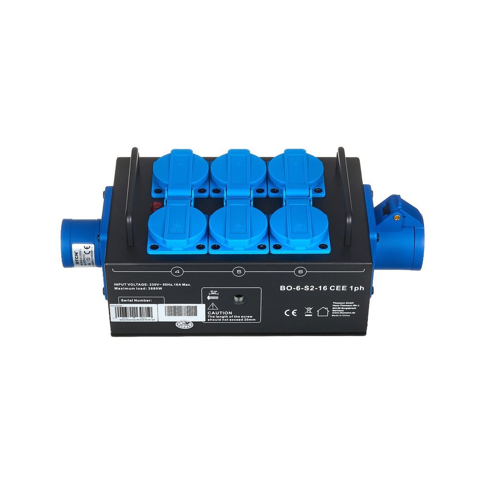 קופסת חלוקת חשמל לבמה Botex – כניסה ומעבר CEE 16A חד-פאזי, 6 שקעי שוקו, בית מתכת, נורית פאזה 4 קופסת החשמל עם 6 השקעים – קופסת חלוקת חשמל, תמונה 4