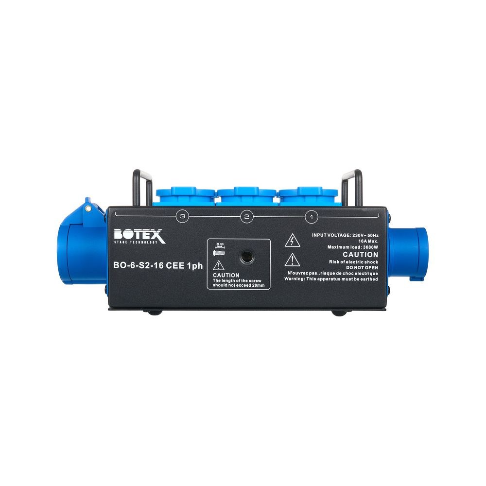 קופסת חלוקת חשמל לבמה Botex – כניסה ומעבר CEE 16A חד-פאזי, 6 שקעי שוקו, בית מתכת, נורית פאזה 6 קופסת החשמל עם 6 השקעים – קופסת חלוקת חשמל, תמונה 6
