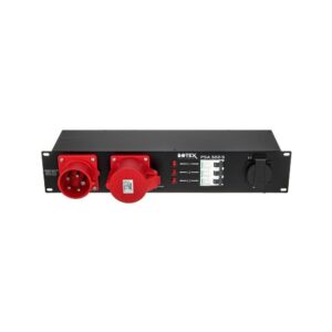 לוח חלוקת חשמל לבמה Botex לראק 2U – כניסת CEE 32A, יציאת CEE 32A, 7 שקעים, 3 מפסקי RCBO