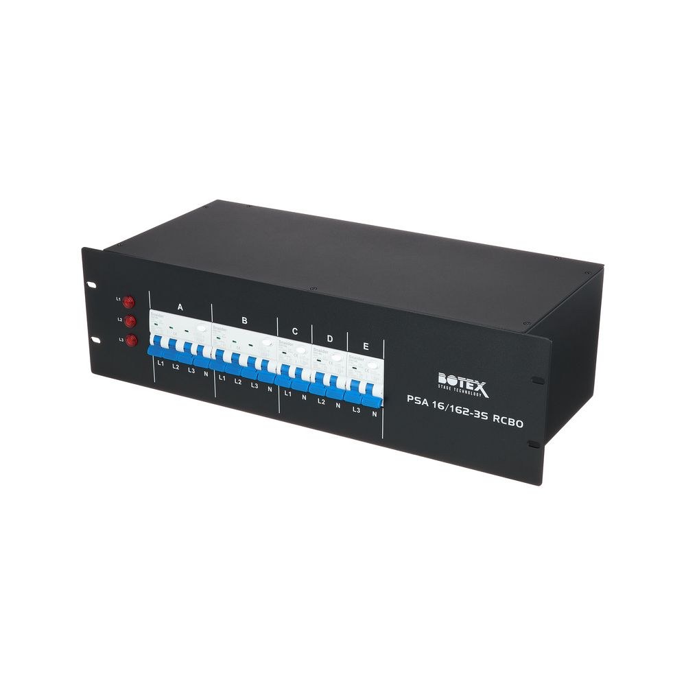 לוח חלוקת חשמל לבמה Botex לראק 3U – כניסת CEE 16A, יציאות CEE ושוקו, 5 מפסקי פחת RCBO 1 לוח חלוקת חשמל לבמה Botex לראק 3U – כניסת CEE 16A, יציאות CEE ושוקו, 5 מפסקי פחת RCBO