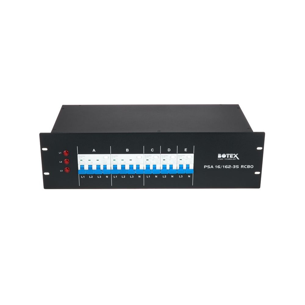 לוח חלוקת חשמל לבמה Botex לראק 3U – כניסת CEE 16A, יציאות CEE ושוקו, 5 מפסקי פחת RCBO 2 לוח החלוקה 3U עם מפסקי פחת – לוח חלוקת חשמל לבמה, תמונה 2