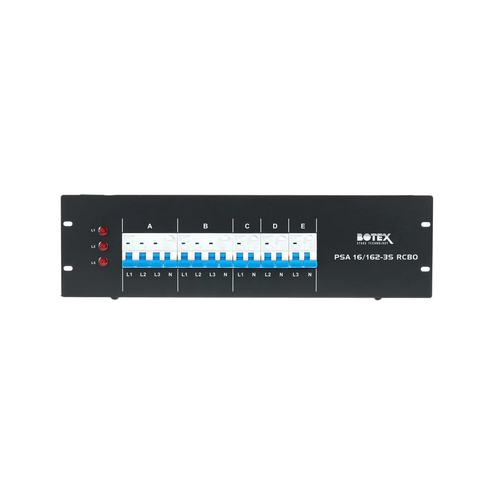 לוח חלוקת חשמל לבמה Botex לראק 3U – כניסת CEE 16A, יציאות CEE ושוקו, 5 מפסקי פחת RCBO 5 לוח החלוקה 3U עם מפסקי פחת – לוח חלוקת חשמל לבמה, תמונה 5