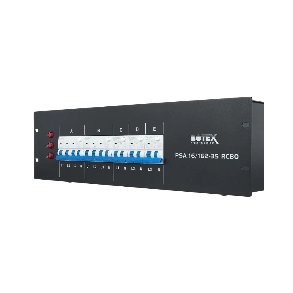 לוח חלוקת חשמל לבמה Botex לראק 3U – כניסת CEE 16A, יציאות CEE ושוקו, 5 מפסקי פחת RCBO 7 לוח החלוקה 3U עם מפסקי פחת – לוח חלוקת חשמל לבמה, תמונה 7