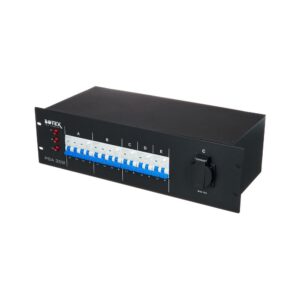 לוח חלוקת חשמל לבמה Botex – כניסת CEE 32A תלת-פאזית, 2 יציאות CEE 16A, 3 שקעים, מפסקי פחת, 3U