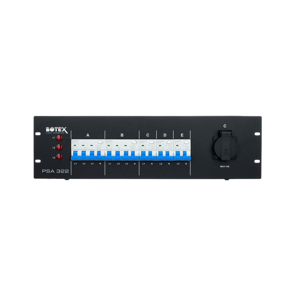 לוח חלוקת חשמל לבמה Botex – כניסת CEE 32A תלת-פאזית, 2 יציאות CEE 16A, 3 שקעים, מפסקי פחת, 3U 5 לוח החשמל לבמה של Botex – לוח חלוקת חשמל לבמה, תמונה 5
