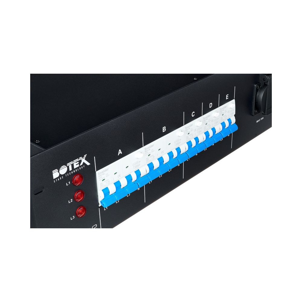 לוח חלוקת חשמל לבמה Botex – כניסת CEE 32A תלת-פאזית, 2 יציאות CEE 16A, 3 שקעים, מפסקי פחת, 3U 7 לוח החשמל לבמה של Botex – לוח חלוקת חשמל לבמה, תמונה 7