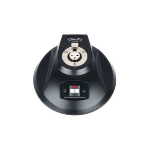 בסיס שולחני למיקרופון Sirus – מתג Push-to-Talk / Push-to-Mute שקט, נורית LED, XLR, פנטום 48V