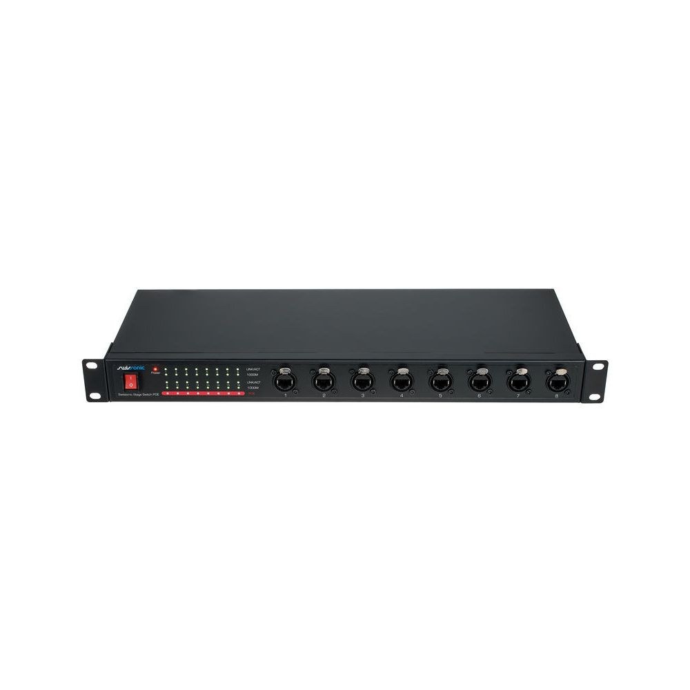 סוויץ׳ רשת גיגהביט לראק Swissonic – 16 יציאות, 8 etherCON בחזית, 8 PoE בגב, 1U (יבוא בלעדי) 2 סוויץ׳ הבמה של Swissonic – סוויץ׳ רשת לראק, תמונה 2