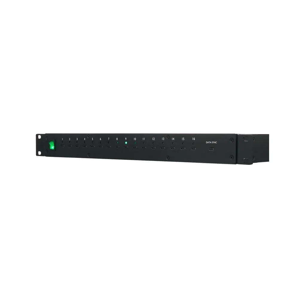 רכזת USB-C לראק Swissonic עם 16 יציאות – תחנת טעינה 19 אינץ׳ 1U, עד 100W, נורית לכל יציאה 7 רכזת ה-USB-C לראק – רכזת USB לראק, תמונה 7