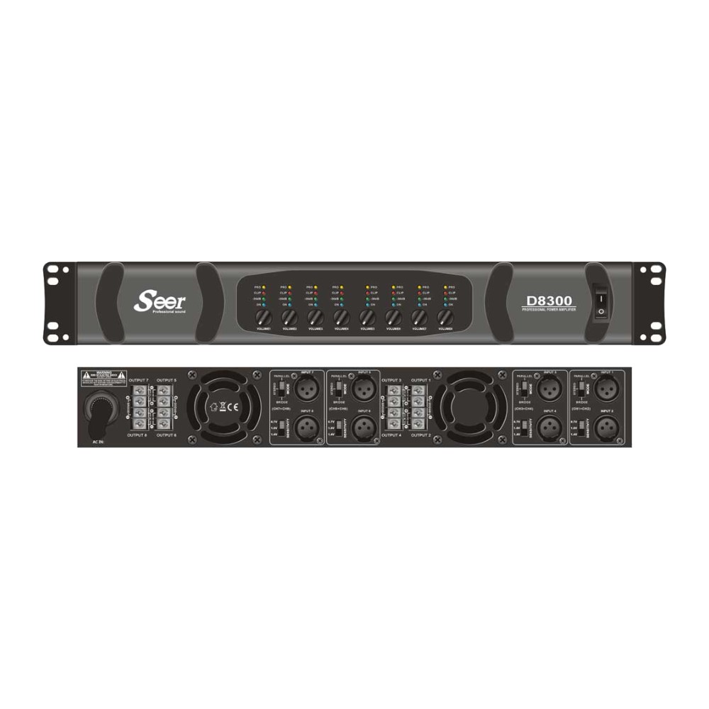מגבר הספק 8 ערוצים Class-D 8×300W – Seer D8300 1 מגבר הספק 8 ערוצים Class-D 8×300W – Seer D8300