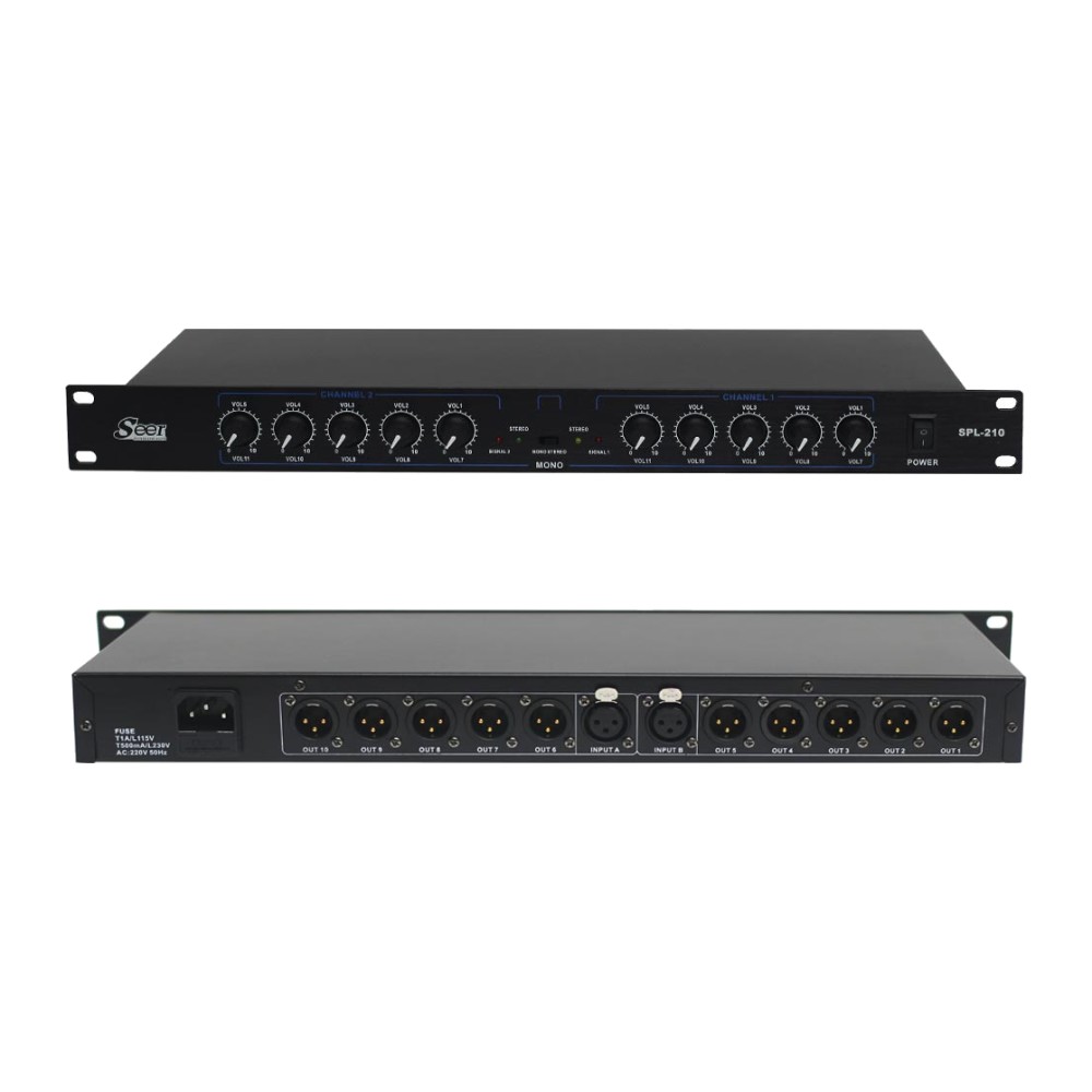 מפצל אודיו 2 כניסות ל-10 יציאות XLR (מפצל עיתונאים) – Seer SPL-210 1 מפצל אודיו 2 כניסות ל-10 יציאות XLR (מפצל עיתונאים) – Seer SPL-210