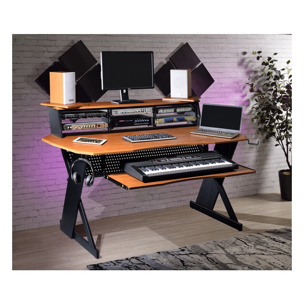 שולחן אולפן פרימיום Musiea EX100 – מתלה 4U בשלושה צדדים ומגש מקלדת, עץ דובדבן 3 שולחן אולפן פרימיום Musiea EX100 בגוון עץ דובדבן – תמונה 3