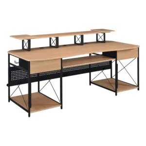 שולחן אולפן Musiea EX200 – מתלי ראק 3x4U ו-2x9U ומגש מקלדת נשלף, עץ אלון