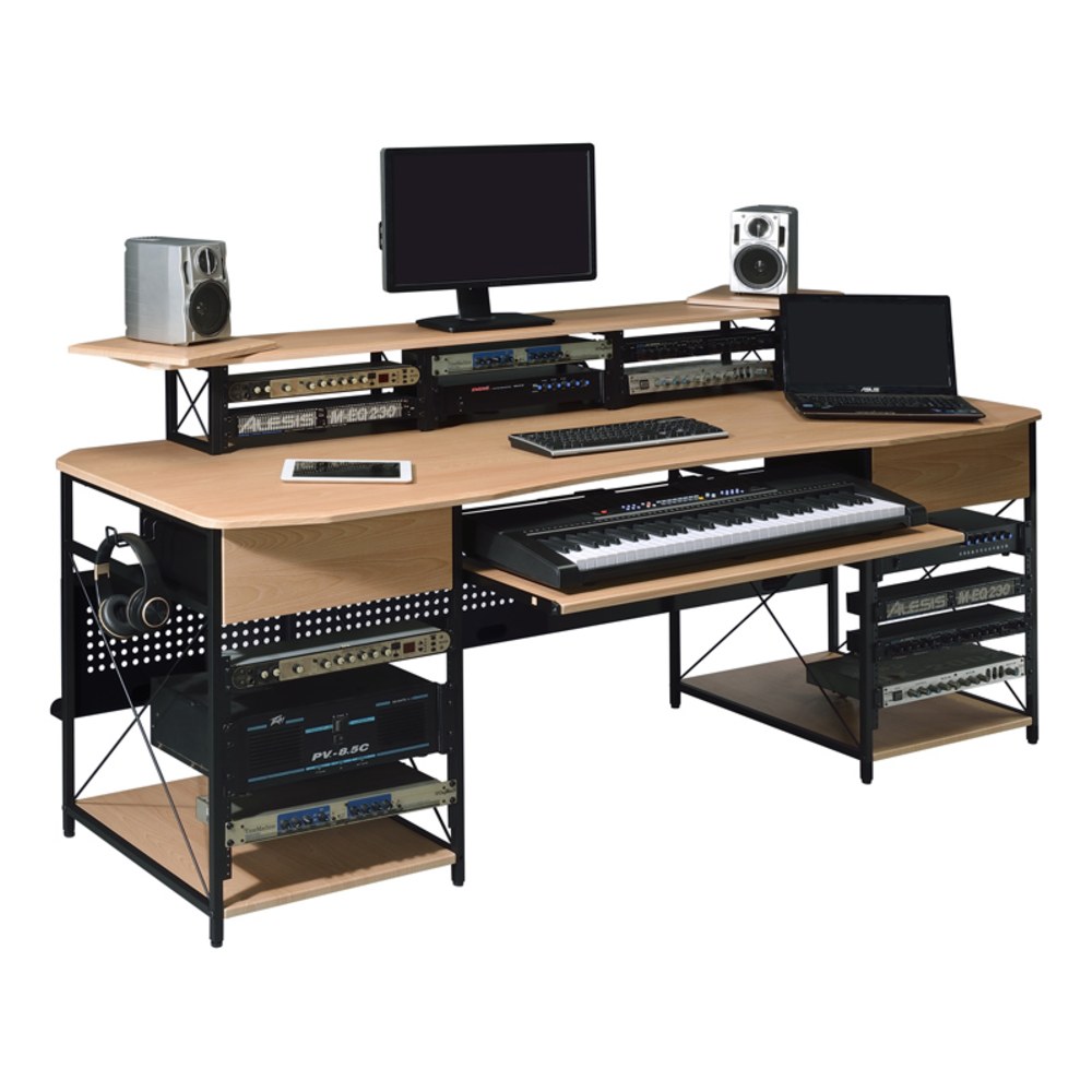 שולחן אולפן Musiea EX200 – מתלי ראק 3x4U ו-2x9U ומגש מקלדת נשלף, עץ אלון 3 שולחן אולפן Musiea EX200 בגוון עץ אלון – תמונה 3