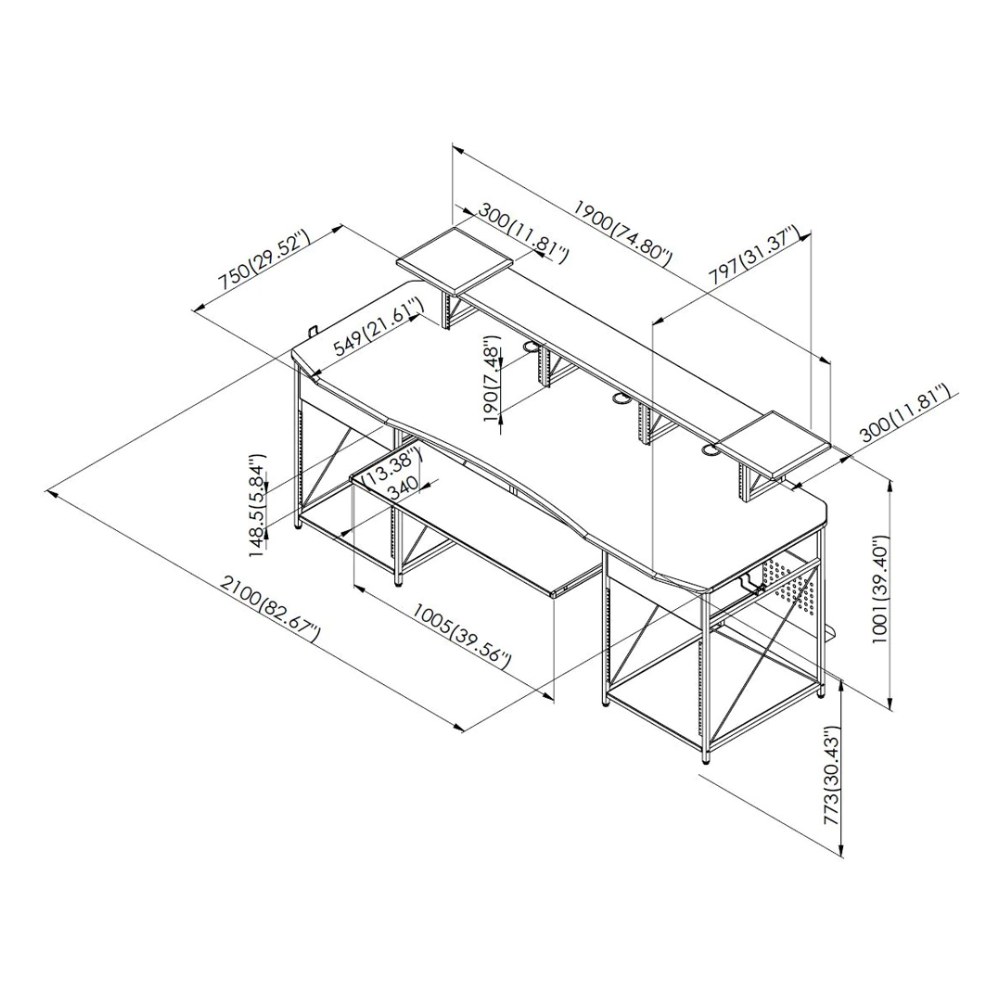 שולחן אולפן Musiea EX200 – מתלי ראק 3x4U ו-2x9U ומגש מקלדת נשלף, עץ אלון 5 שולחן אולפן Musiea EX200 בגוון עץ אלון – תמונה 5