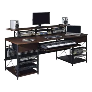 שולחן אולפן Musiea EX200 – מתלי ראק 3x4U ו-2x9U ומגש מקלדת נשלף, עץ אגוז