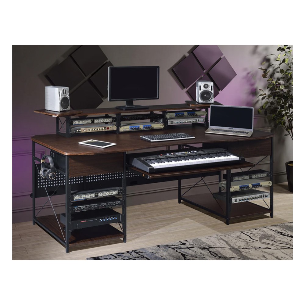 שולחן אולפן Musiea EX200 – מתלי ראק 3x4U ו-2x9U ומגש מקלדת נשלף, עץ אגוז 5 שולחן אולפן Musiea EX200 בגוון עץ אגוז – תמונה 5