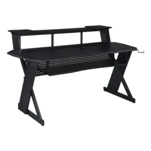 שולחן אולפן Musiea EX100 שחור – ראק 4U בשלושה צדדים ומדף לשני מסכים