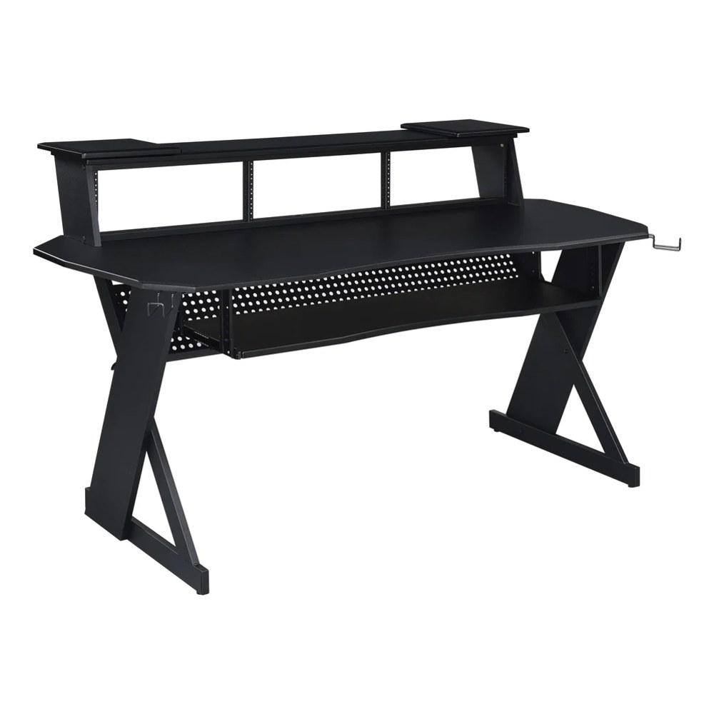 שולחן אולפן Musiea EX100 שחור – ראק 4U בשלושה צדדים ומדף לשני מסכים 2 שולחן אולפן Musiea EX100 בצבע שחור עם ראק 4U ומדף עליון – תמונה 2