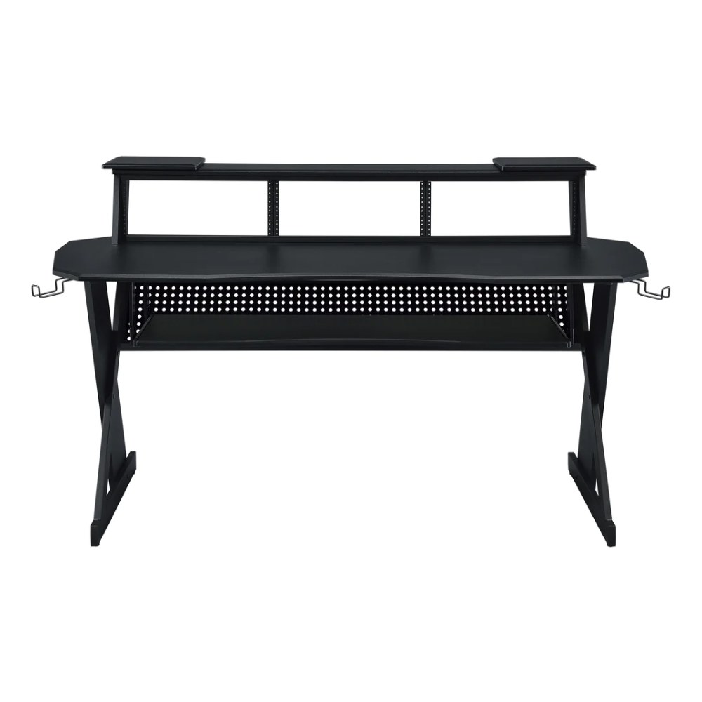שולחן אולפן Musiea EX100 שחור – ראק 4U בשלושה צדדים ומדף לשני מסכים 3 שולחן אולפן Musiea EX100 בצבע שחור עם ראק 4U ומדף עליון – תמונה 3
