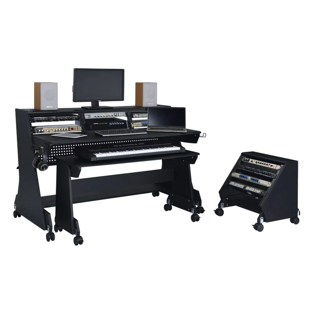 שולחן אולפן Musiea EX88 – עם מעמד מקלדת 88 קלידים, מסילות ראק 4U וגלגלים 1 שולחן אולפן Musiea EX88 עם מעמד מקלדת ומדף עליון