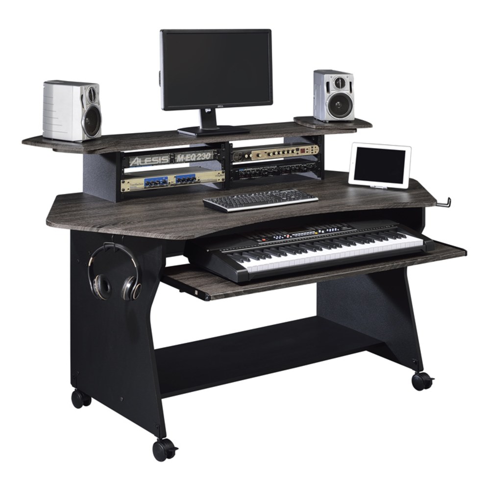 שולחן אולפן Musiea IM100 אפור – מגש ל-61 קלידים, ראק 4U ו-4 גלגלים 2 שולחן אולפן Musiea IM100 בצבע אפור עם מגש מקלדת, ראק 4U וגלגלים – תמונה 2