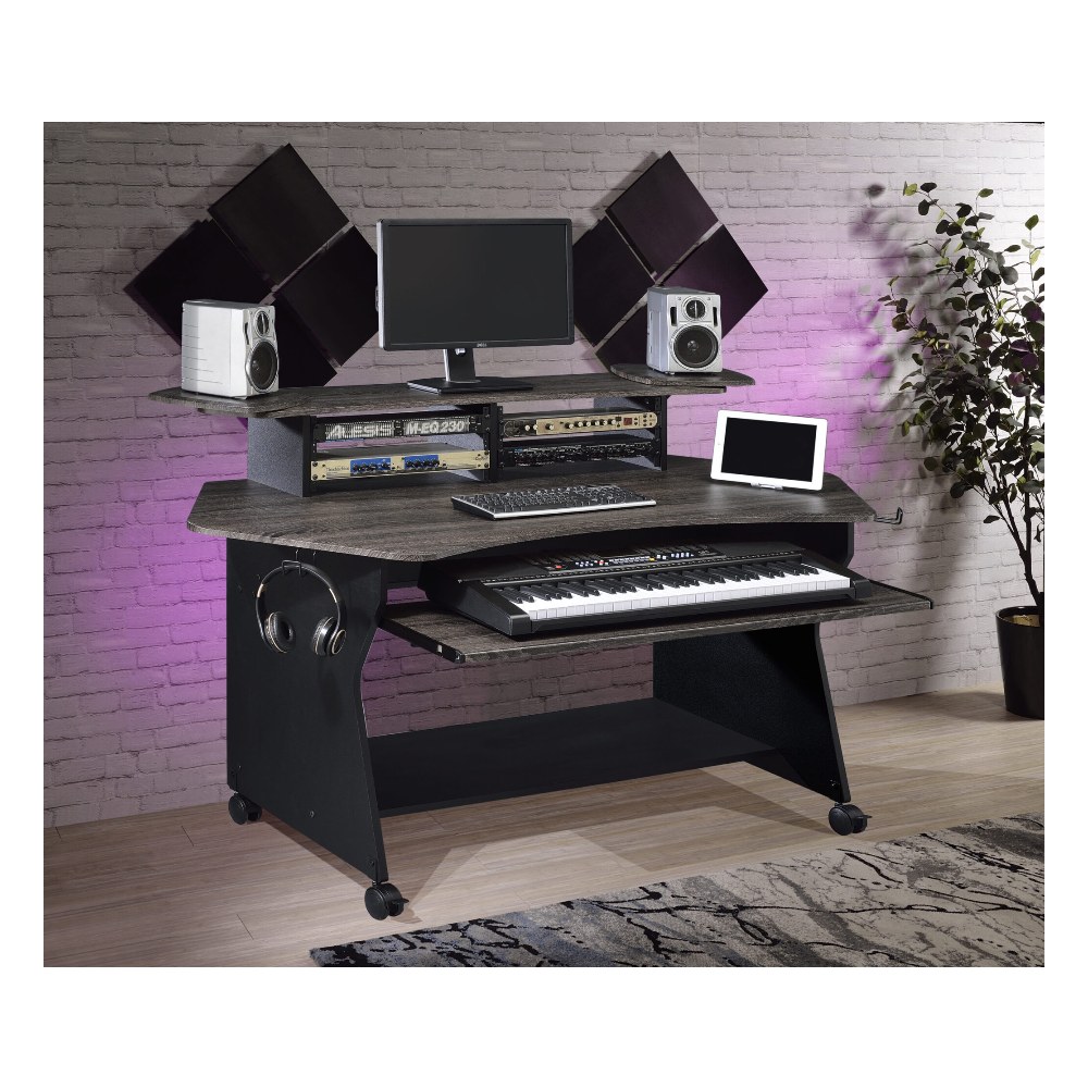 שולחן אולפן Musiea IM100 אפור – מגש ל-61 קלידים, ראק 4U ו-4 גלגלים 5 שולחן אולפן Musiea IM100 בצבע אפור עם מגש מקלדת, ראק 4U וגלגלים – תמונה 5