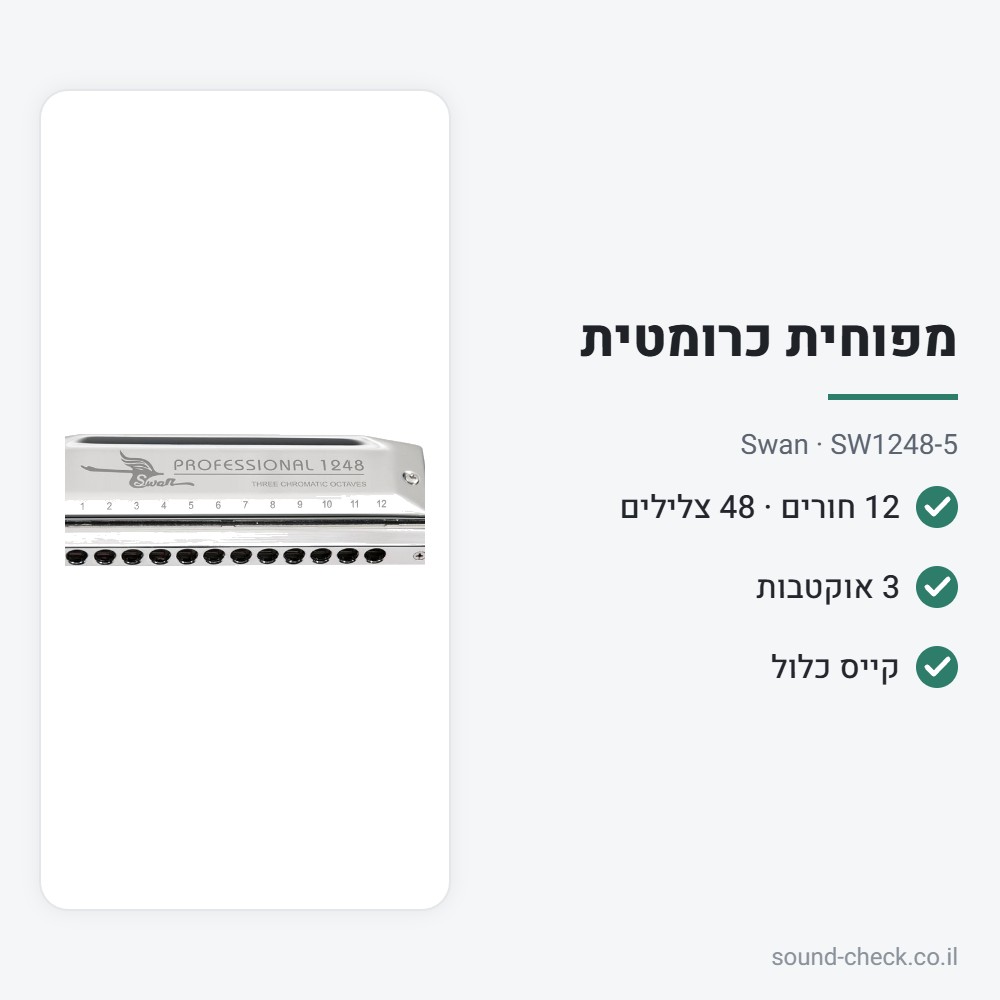 מפוחית כרומטית 12 חורים, 48 צלילים – Swan SW1248-5 2 מפרט מפוחית כרומטית 12 חורים, 48 צלילים – Swan SW1248-5