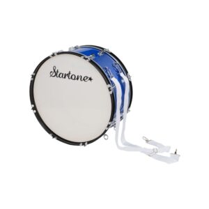 תוף בס למצעד ולאוהדים Startone 22×10 אינץ׳ – גוף עץ כחול, חישוקים שחורים, כולל מקבות ורצועה (יבוא בלעדי)