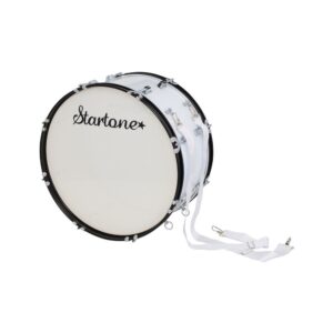 תוף בס למצעד ולאוהדים Startone 22×10 אינץ׳ – גוף עץ לבן, חישוקים שחורים, כולל מקבות ורצועה (יבוא בלעדי)