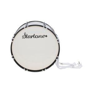 תוף בס למצעד ולאוהדים Startone 22×10 אינץ׳ – גוף עץ לבן, חישוקים שחורים, כולל מקבות ורצועה (יבוא בלעדי)