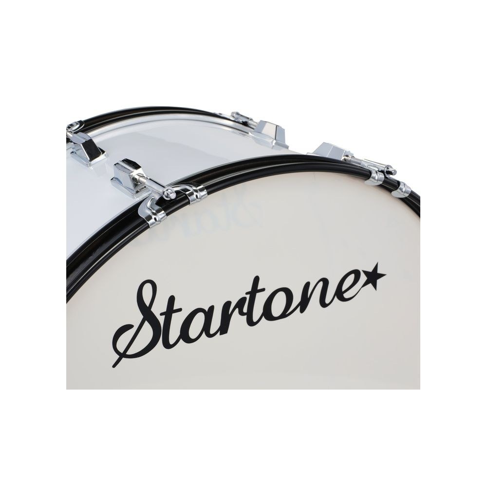 תוף בס למצעד ולאוהדים Startone 22×10 אינץ׳ – גוף עץ לבן, חישוקים שחורים, כולל מקבות ורצועה (יבוא בלעדי) 7 תוף האוהדים הלבן – תוף בס צעדה, תמונה 7