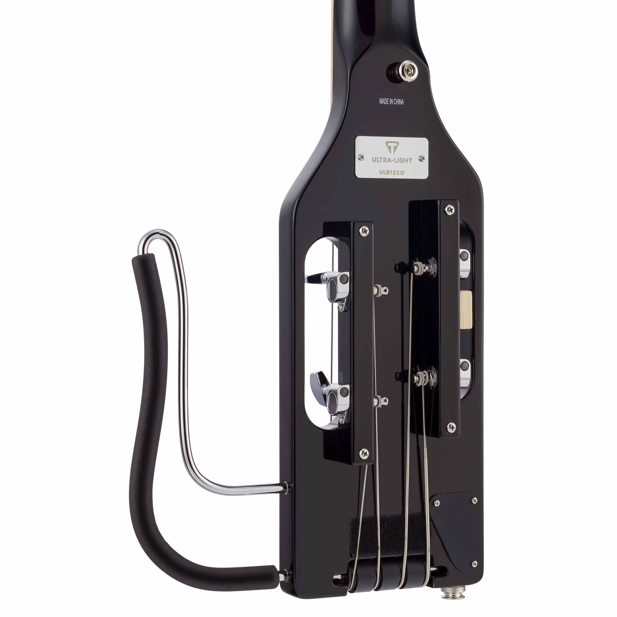 Traveler Guitar Ultra-Light Bass Gloss Black – גיטרת בס ניידת, 4 מיתרים 4 Traveler Guitar Ultra-Light Bass ULB BKGMP — תקריב מנגנוני הכיוון בגב הכלי