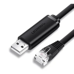 כבל קונסול USB-A ל-RJ45 באורך 1.5 מטר UGREEN CM204 – שבב FTDI ותאימות ל-Cisco, Juniper, Mikrotik ו-Fortinet