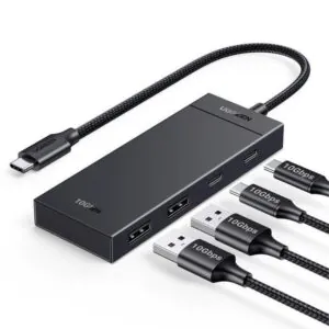 מפצל USB-C עם 4 יציאות UGREEN CM806 – USB 3.2 Gen 2 עד 10Gbps, שילוב יציאות USB-C ו-USB-A וכבל קלוע