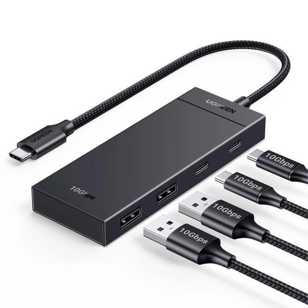 מפצל USB-C עם 4 יציאות UGREEN CM806 – USB 3.2 Gen 2 עד 10Gbps, שילוב יציאות USB-C ו-USB-A וכבל קלוע 1 UGREEN CM806 מפצל USB-C 10Gbps