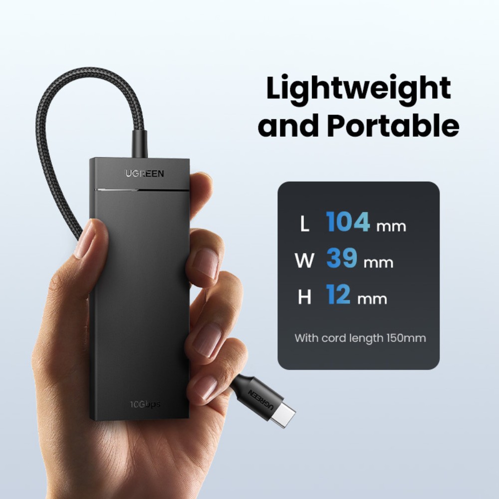 מפצל USB-C עם 4 יציאות UGREEN CM806 – USB 3.2 Gen 2 עד 10Gbps, שילוב יציאות USB-C ו-USB-A וכבל קלוע 6 UGREEN CM806 מפצל USB-C 10Gbps 6