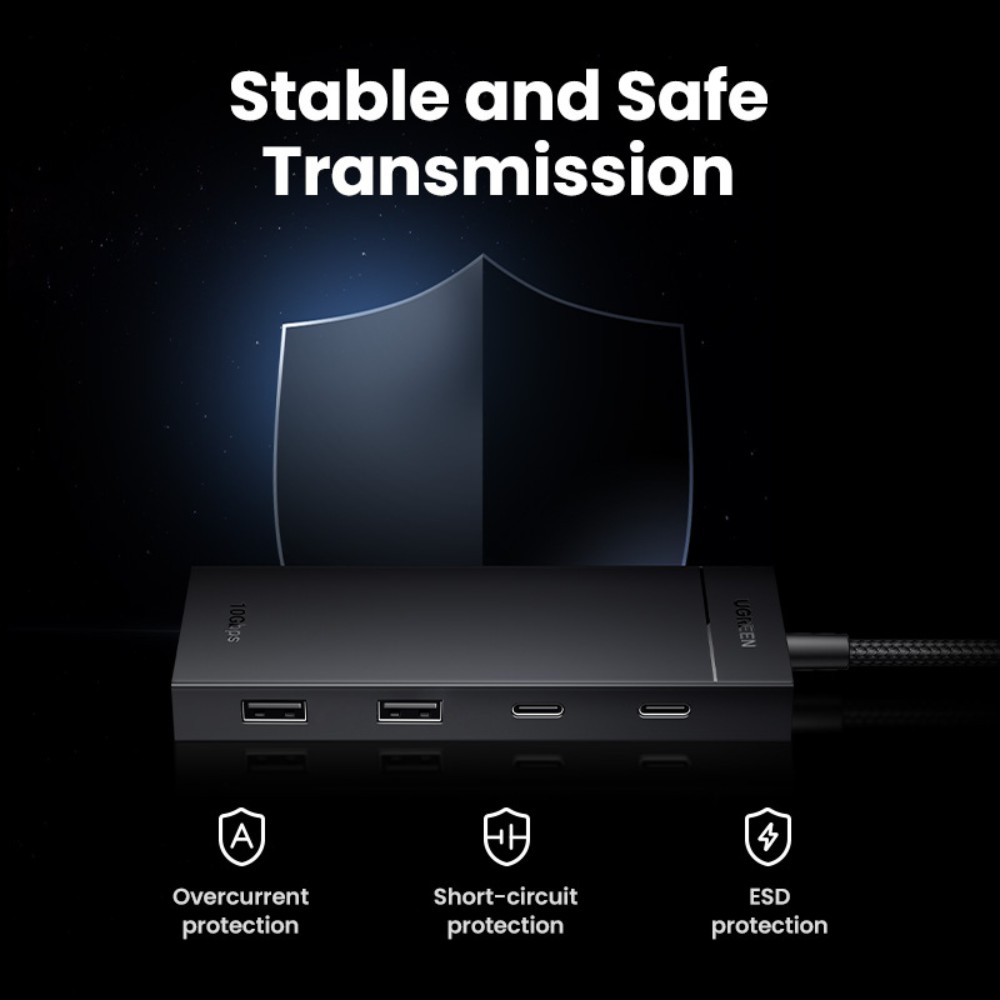 מפצל USB-C עם 4 יציאות UGREEN CM806 – USB 3.2 Gen 2 עד 10Gbps, שילוב יציאות USB-C ו-USB-A וכבל קלוע 8 UGREEN CM806 מפצל USB-C 10Gbps 8