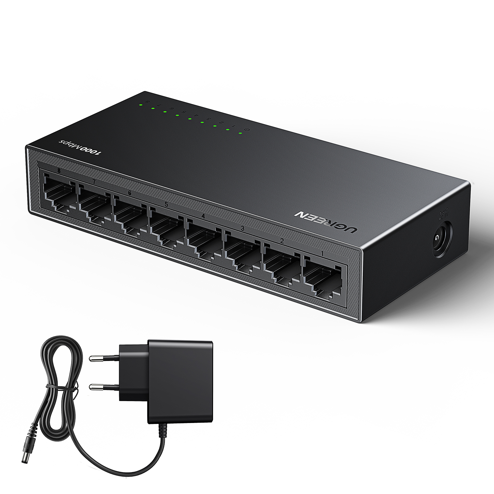 מתג רשת UGREEN CM834 עם 8 פורטים Gigabit – Plug & Play ללא הגדרות, 10/100/1000Mbps בכל פורט 2 UGREEN CM834 מתג רשת 8 פורטים 2