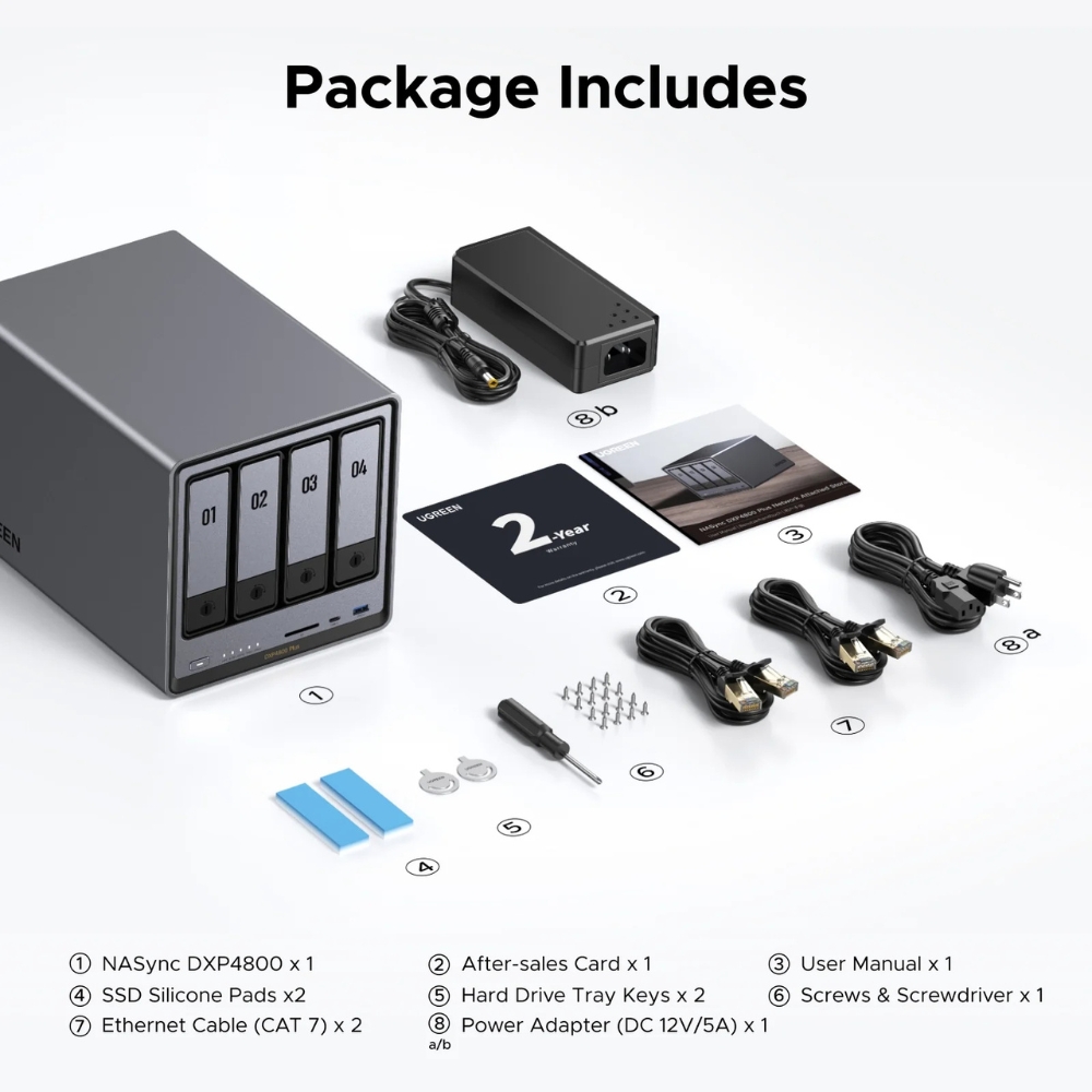 שרת אחסון NAS עם 4 תושבות UGREEN NASync DXP4800 Plus – עד 136TB, חיבור 10GbE ומעבד Intel 8 UGREEN NASync DXP4800 Plus שרת NAS 8