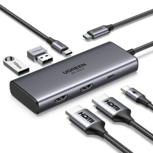 תחנת עגינה UGREEN Revodok 206 6 ב-1 – שני מסכי HDMI, תמיכה ב-8K@30Hz וטעינת PD עד 100W