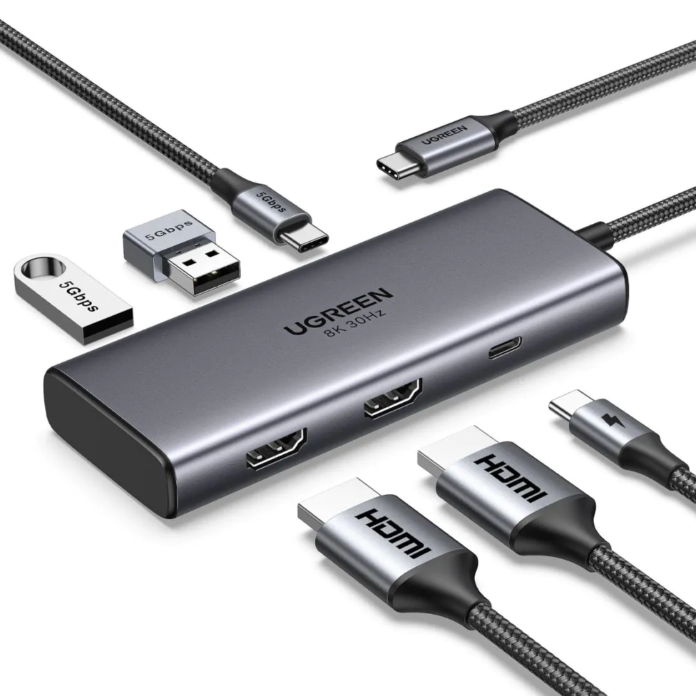 תחנת עגינה UGREEN Revodok 206 6 ב-1 – שני מסכי HDMI, תמיכה ב-8K@30Hz וטעינת PD עד 100W 2 UGREEN Revodok 206 תחנת עגינה 6 ב-1 2